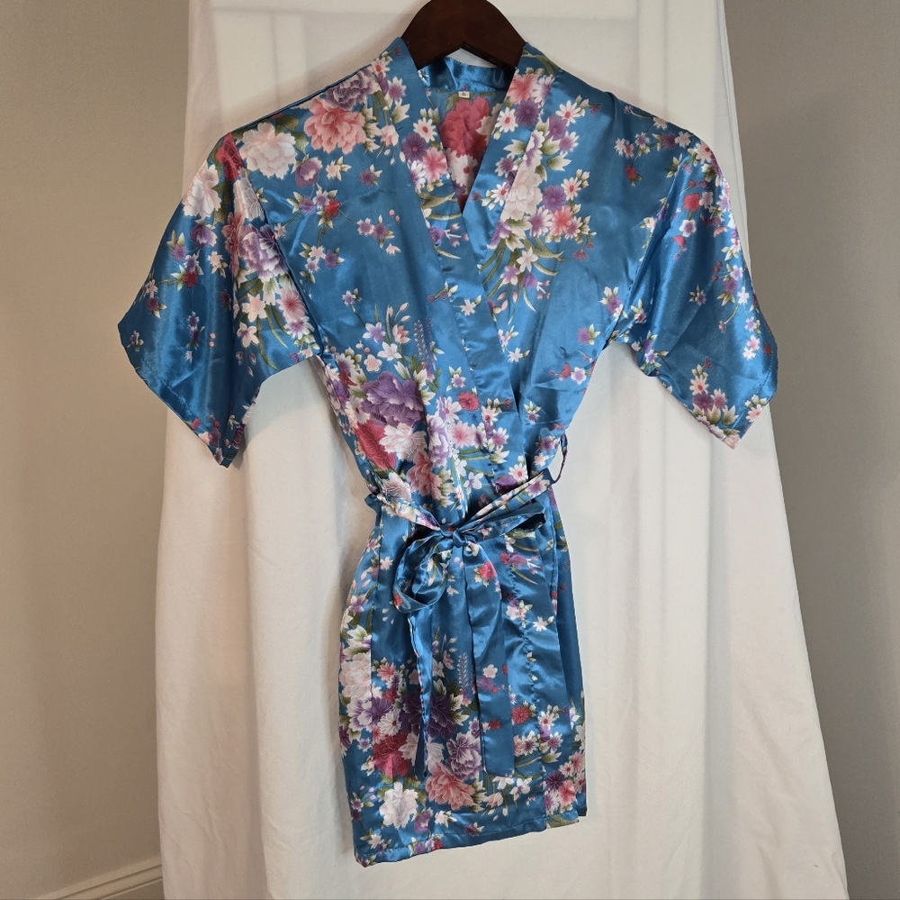Floral Satin Girls Kimono Robe